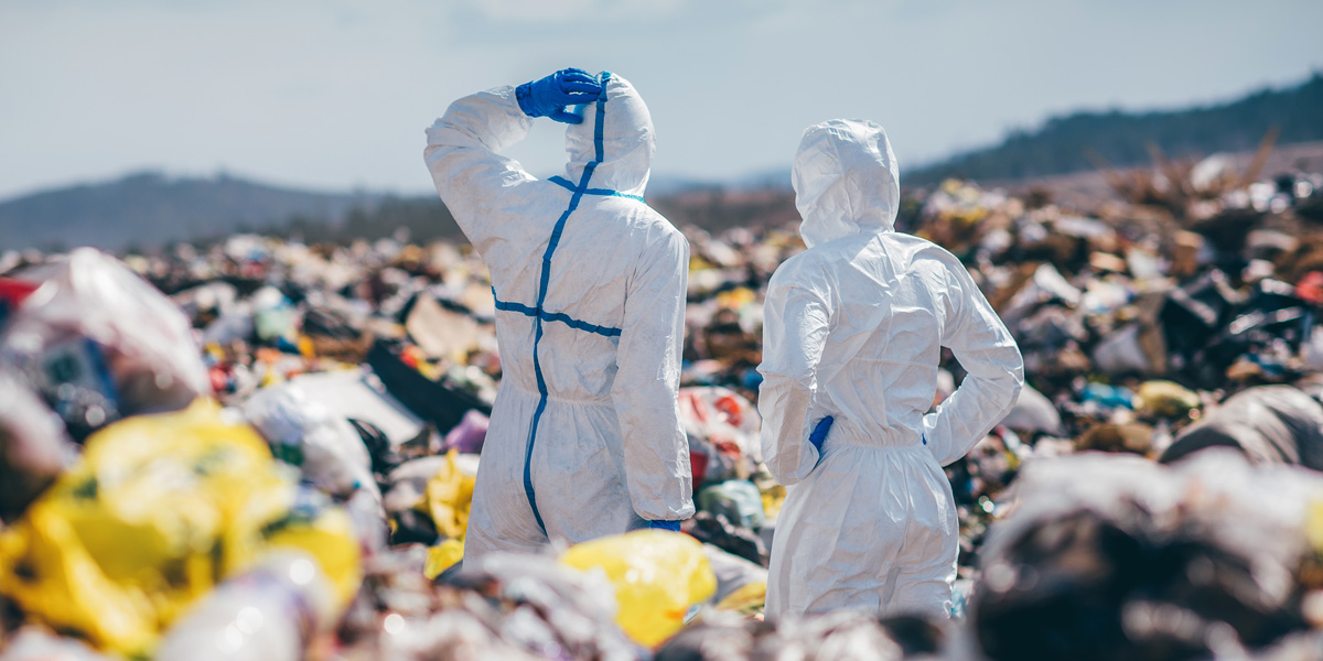 Menschen in Schutzanzügen auf einer Abfalldeponie (Foto: agnormark, fotolia.com) (Foto: agnormark (fotolia.com))